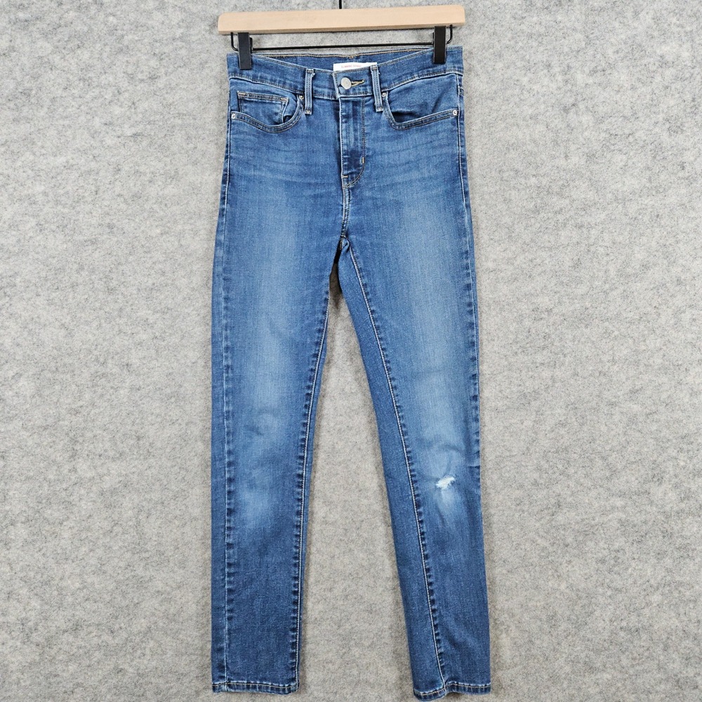 Levi Strauss Slimming Skinny Jeans Women's Size 27 Blue Denim Distressed 26x26.5